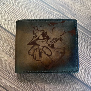 Cartera de cuero hecha a mano para hombre de Final Fantasy, idea de regalo con grabado de Black Mage, regalo de San Valentín para novio, cartera para papá, regalo de Vivi Ornitier