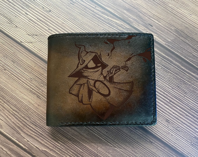 Handmade Leather Wallet: Final Fantasy Black Mage Engraved