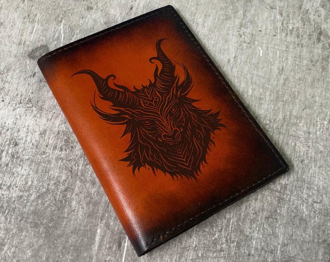 Monster Head Leather Passport Wallet: Handmade Horror Style Travel Gift