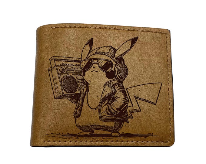 Pikachu Leather Wallet, Handmade Custom Poke Gift
