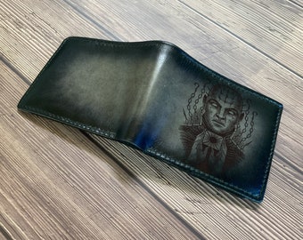 Pinhead leather men's wallet, horror characters inspired gift, halloween present ideas for him, horror gift for boyfriend, brother