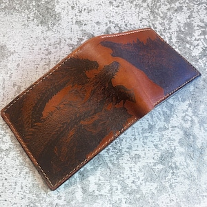 Godzilla Ghidorah leather handmade wallet, King of monsters leather gifts for boyfriend, wallet for boy, monstersverse leather gift ideas
