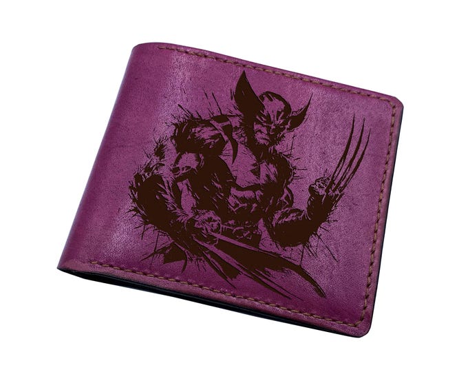 Wolverine Leather Wallet, Personalized Superhero Bifold