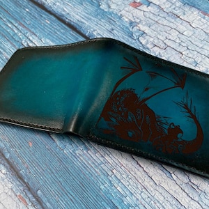 Cartera de cuero de dragón sin dientes, cartera hecha a mano de hipo sin dientes, cartera de cuero personalizada, cartera de cuero para hombre de cómo entrenar a un dragón