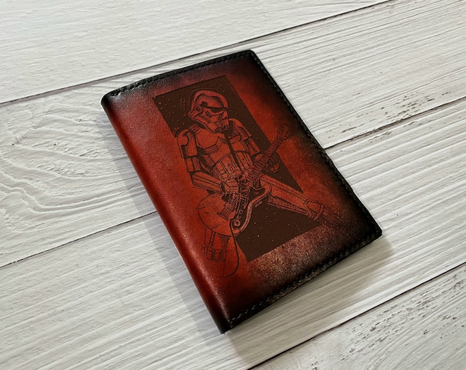 Handmade Stormtrooper Leather Passport Wallet: Custom Engraved Star Wars Gift