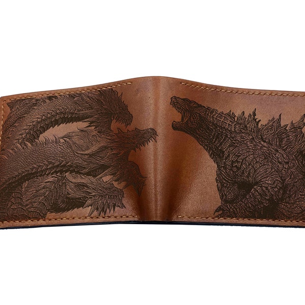 Handmade Leather Godzilla vs Ghidorah Wallet: King of Monsters Gift