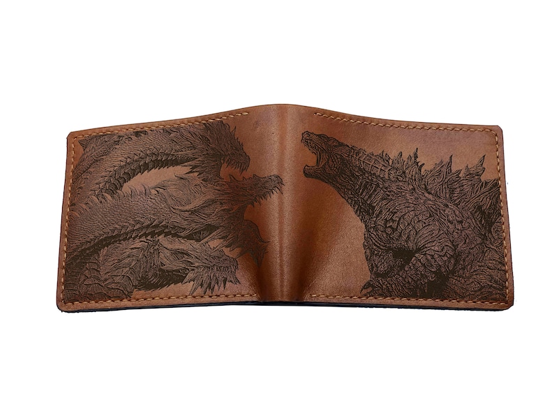 Godzilla Ghidorah leather handmade wallet, King of monsters leather gifts for boyfriend, wallet for boy, monstersverse leather gift ideas