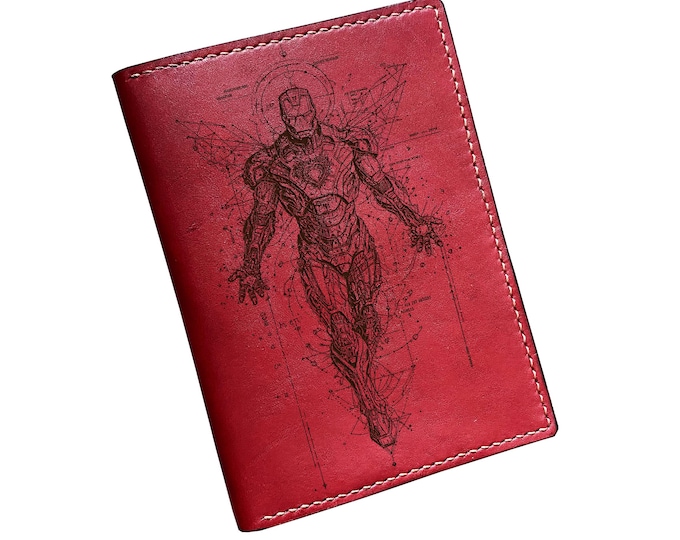 Handmade Leather Ironman Passport Wallet, Superhero Travel Gift