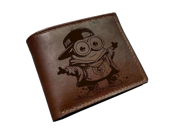 Minion fun gift for boy, personalized gifts, genuine leather handmade wallet