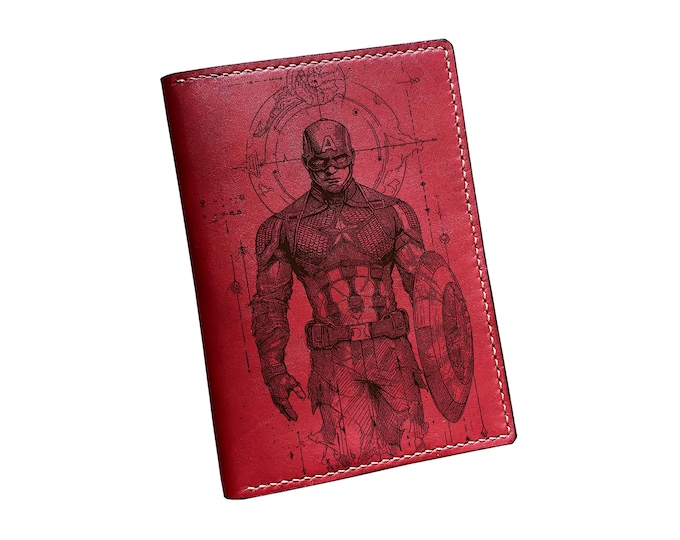 Handmade Captain America Leather Wallet, Avengers Gift