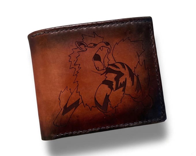 Handmade Arcanine Leather Wallet, Fire Pokemon Gift - set 050926