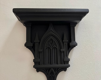 Prateleira de parede em forma de mísula estilo catedral gótica – Mini prateleira preta para exibir cristais, velas, altar e outros itens de decoração gótica.