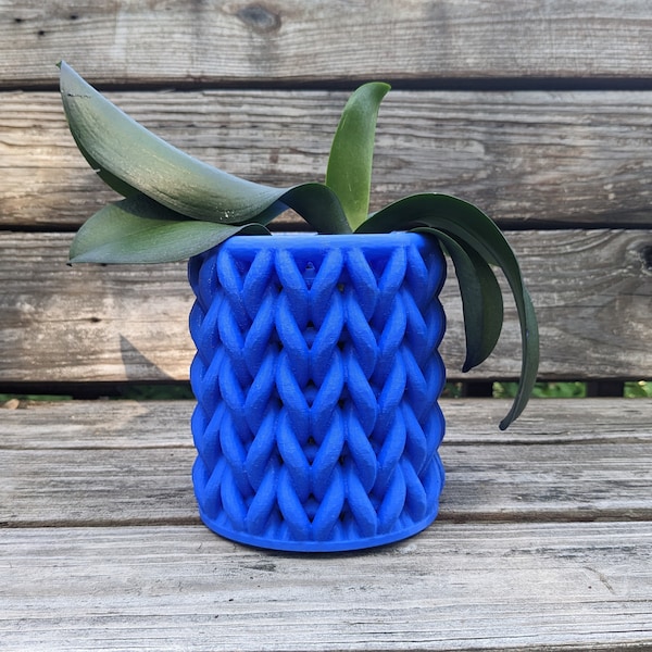 Weaved Yarn Pattern Pot - Succulent-Orchid Planter with Holes - Crocheted Air Pot - Knitted Air Pot Planter Design - Shabby Seamstress Gift