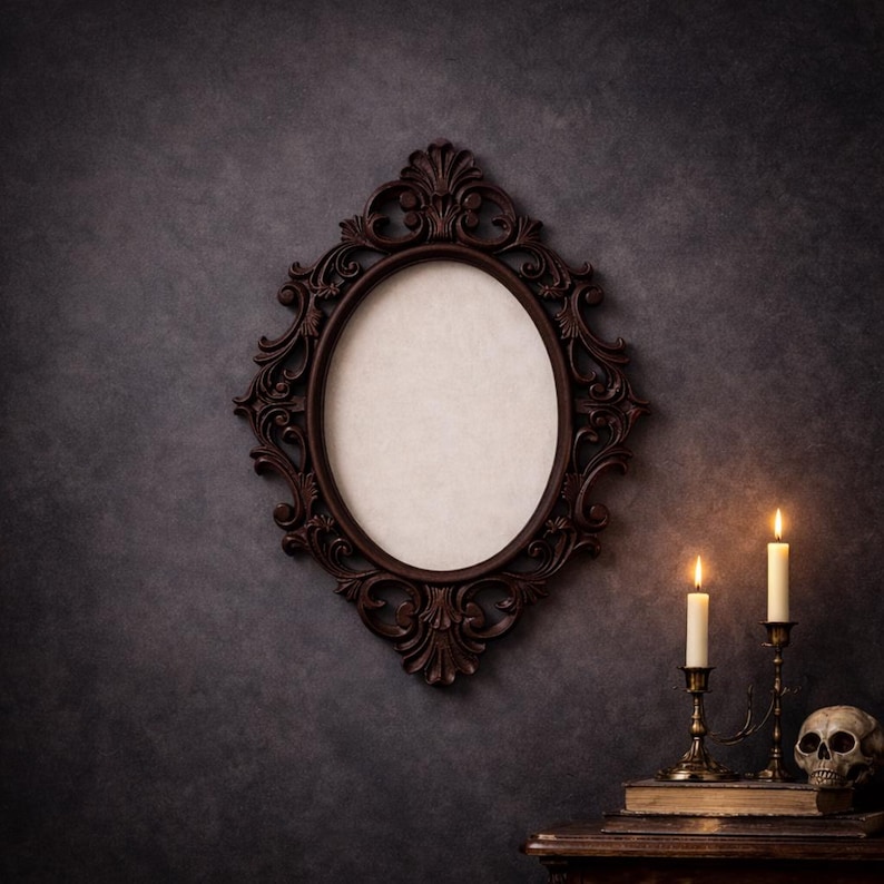 Ornate Baroque Oval Frame | Gothic Victorian Wall Decor | Dark Academia Antique Style Frame image 1