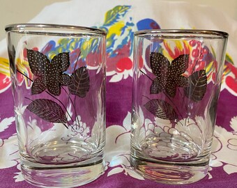 2 MCM LowBall glasses Libby Silver leaves Whiskey