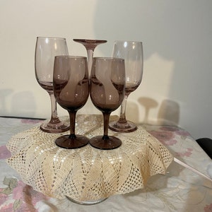 Vintage Libbey Pink & Amethyst Wine Glass Set