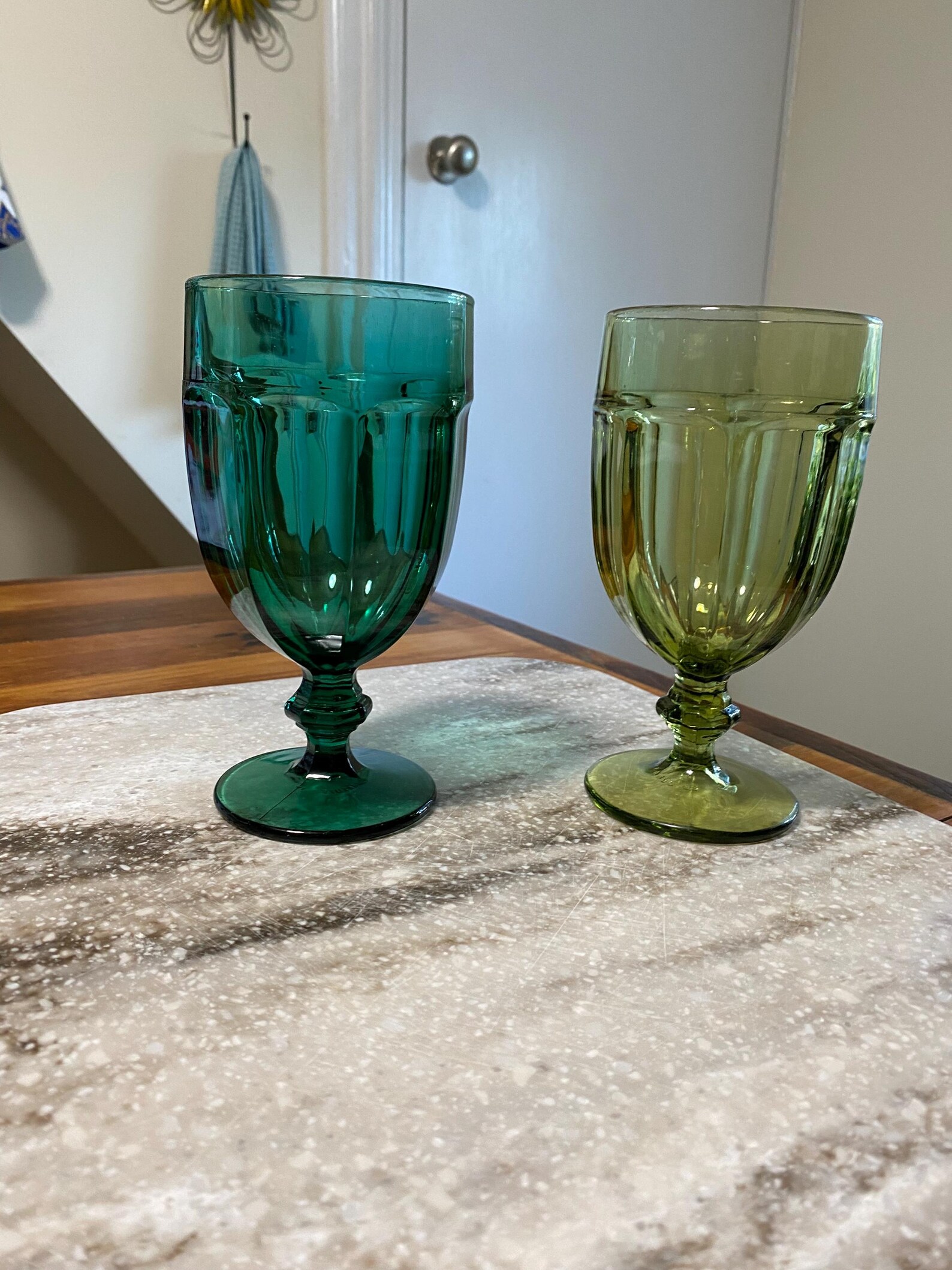 2 Libbey Dura Tuff Goblets in Green Glass - Etsy