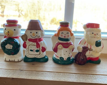 Vintage Sears Porcelain light covers , Santa, Angel, Bear and Snowman