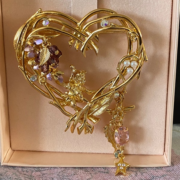 Vintage retired Kirks Folly Heart brooch Fairy, Pixi