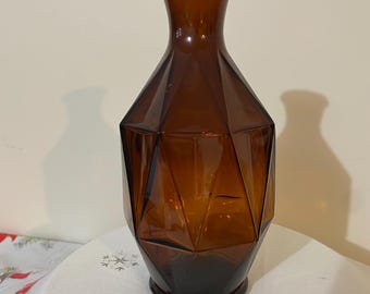 MCM Amber Glass Decanter, triangular shaped.