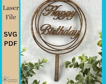 Happy Birthday Cake Topper SVG Laser Cut File (digital Download) - Etsy