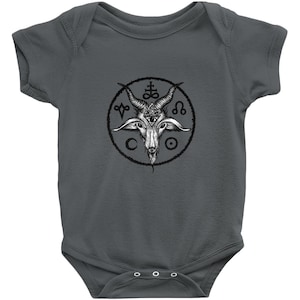 Occult Baby Bodysuit. Little witch baphomet infant  snap jumper. Goth baby tee. Satanic baby clothing. Black metal wiccan baby shower gift