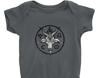 Occult Baby Bodysuit. Little witch baphomet infant  snap jumper. Goth baby tee. Satanic baby clothing. Black metal wiccan baby shower gift
