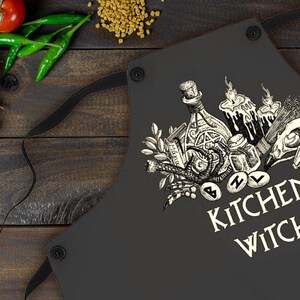 Kitchen Witch Apron. Occult black magic chef apron. Wiccan kitchen wear. Witchy art pinafore. Gothic home cook gift Cooking spells & potions image 3