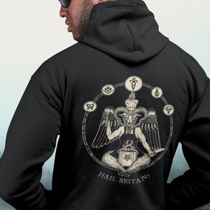 Hail Seitan Hoodie, Goth vegan chef baphomet hooded sweatshirt, Vegetarian metalhead pullover sweater,Satanic plant based punk clothing gift