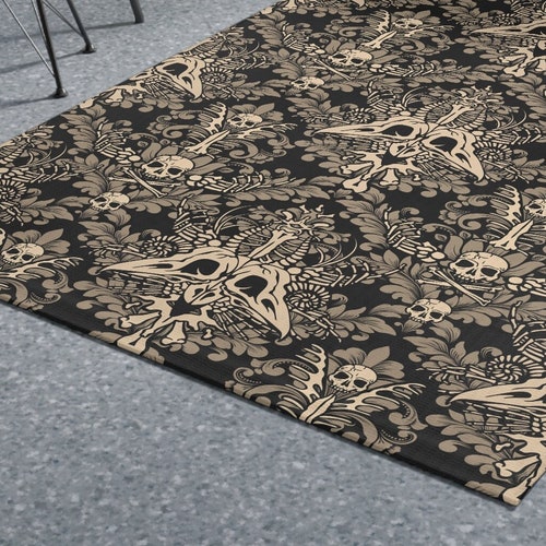 Gothic Skull Rug Goth Floral Victorian Accent Carpet Occult - Etsy