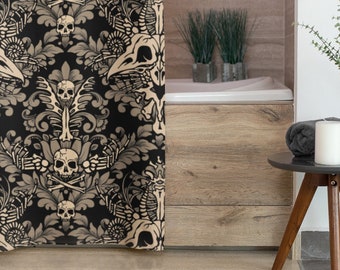 Damask Bones Bath Mat, Macabre Victorian Goth Skull Shower Rug in