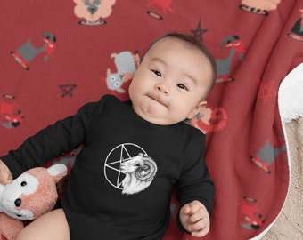 Goat Pentagram Baby Blanket. Satanic Infant Sherpa Blankie. Goth nursery decor. Metalhead mom newborn gift. Baby sheep fleece crib accessory