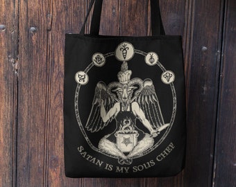 Chef Baphomet Tote. Satan is my sous chef Tote Bag. Funny satanic home cook gift. Goth black metal foodie gift. Demonic baker purse. Witchy