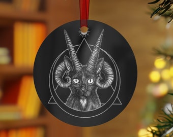 Demon Cat Ornament, Satanic Horned Kitty Bauble, Occult Kitten Halloween tree decor, Witch kitty xmas gift, Goth punk christmas decoration