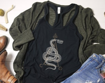 Occult Snake Tank. Womens satanic serpent bones top. Witchy skeleton racerback shirt. Fitted black metal ladies tee. goth metalhead fashion