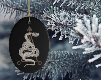 Occult Metal Ornament. Snake bones christmas tree hanging Goth skeleton holiday bauble Satanic xmas halloween decor stocking stuffer gift