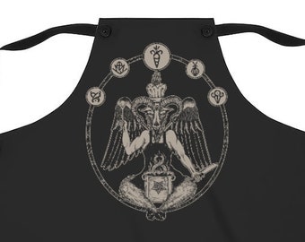 Chef Baphomet Apron, Satanic home cook gift, Metalhead chef apron, Goth baker gift, occult pagan pinafore, black metal kitchen wear, spooky