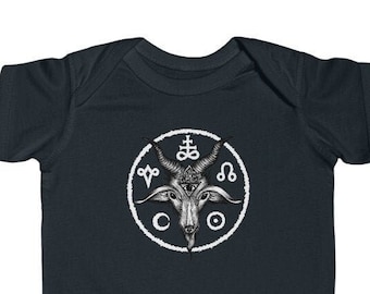 Occult Baby Bodysuit. Little witch baphomet infant snap jumper. Goth baby tee. Satanic baby clothing. Black metal wiccan baby shower gift