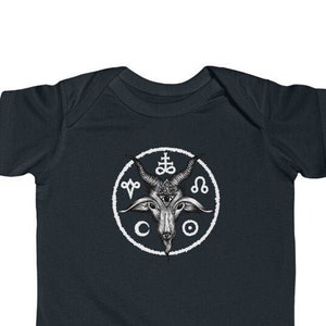 Occult Baby Bodysuit. Little witch baphomet infant snap jumper. Goth baby tee. Satanic baby clothing. Black metal wiccan baby shower gift