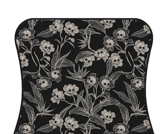 Gothic Floral Car Mats, Spooky tiki skull flower vehicle floor rugs for a dark goth accent to any truck or van. A witchy car accessory gift