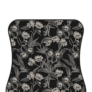 Gothic Floral Car Mats, Spooky tiki skull flower vehicle floor rugs for a dark goth accent to any truck or van. A witchy car accessory gift