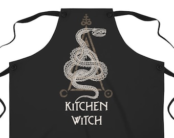 Kitchen Witch Apron. Occult gothic snake skeleton coverall. Goth Wiccan home cook gift. Witchcraft pagan pinafore. Witchy satanic chef apron