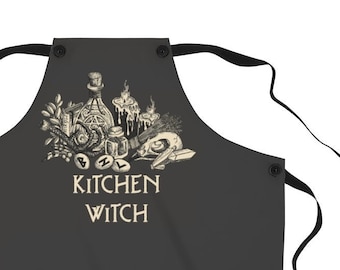 Kitchen Witch Apron. Occult black magic chef apron. Wiccan kitchen wear. Witchy art pinafore. Gothic home cook gift Cooking spells & potions