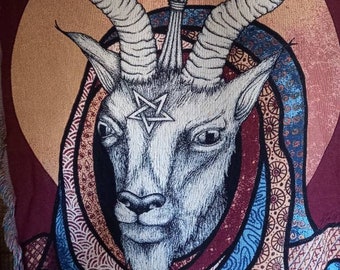 Coperta Baphomet intrecciata, coperta in cotone di capra satanico, decorazione per la casa con pentagramma gotico, regalo di biancheria da letto gotica occulta colorata per metallari stregoni