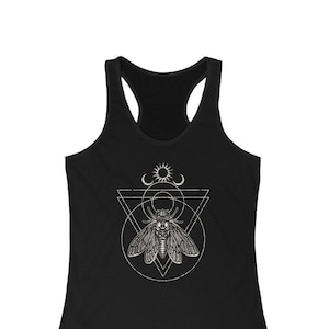 Occult Cicada Tank, Sacred Geometry Insect shirt, Esoteric Wiccan Racerback Tank, Witchy locust top goth pagan shirt sun moon satanic moth t