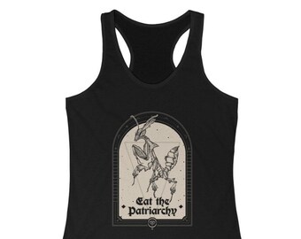 Tank „Eat the Patriarchy”, okultystyczny modliszkowy duch modliszki na ramiączkach, gotycka feministyczna koszulka z motywem czarownicy, wiedźmowa koszulka na ramiączkach o prawach kobiet, oświadczenie pro-choice