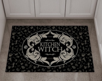 Witchy Kitchen Rug, Non-slip gothic witch indoor or outdoor area carpet for a spooky accent to dark goth esoteric magick wiccan home decor