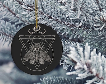 Occult Cicada Ornament, Gothic Metal Ornament, Witchy xmas tree bauble, winter solstice tree decor, pagan yule gift Custom goth moth decor