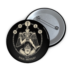 Hail Seitan Button, Chef Baphomet Pin, Vegan metalhead gift, Plant based satanic goth accessory, Occult vegetarian foodie badge, Vegan punk