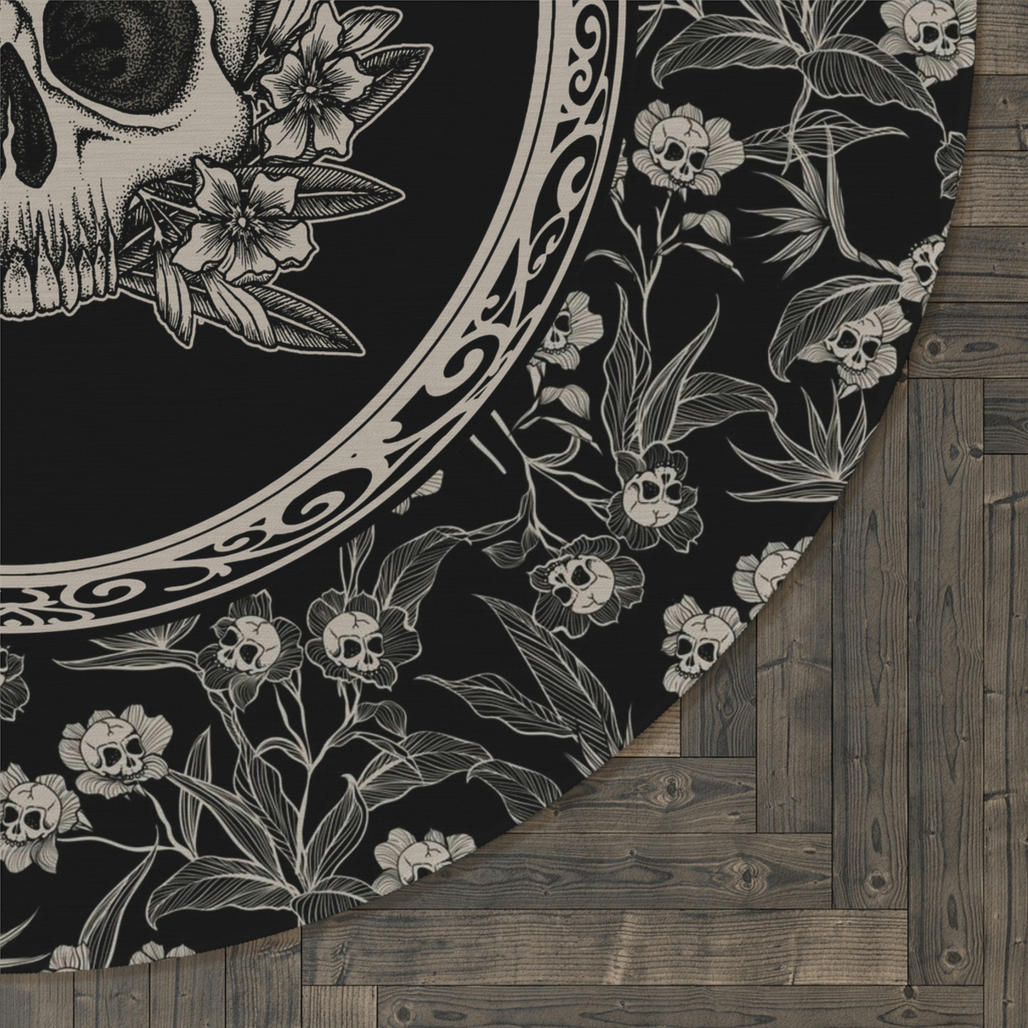 Round Gothic Rug Gothic Floral Skull Rug - 60x60 Inch Round Accent Carpet W/ Oleander ...